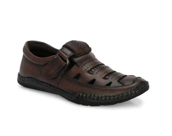 Brown_Synthetic_Leather_Buckle_Strap_Sandals_For_Men