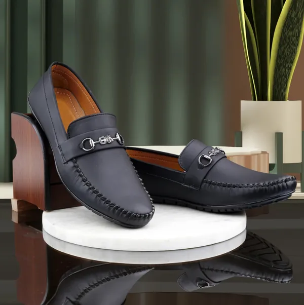 Black_Synthetic_Leather_Horsebit_Slip-On_Loafers_For_Men