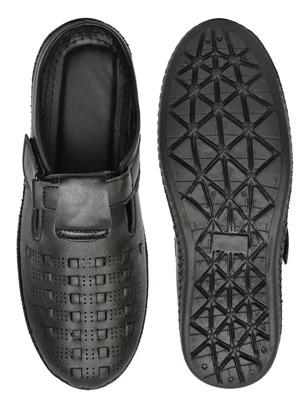 Black_Synthetic_Leather_Open-Back_Mule_Sandals_For_Men