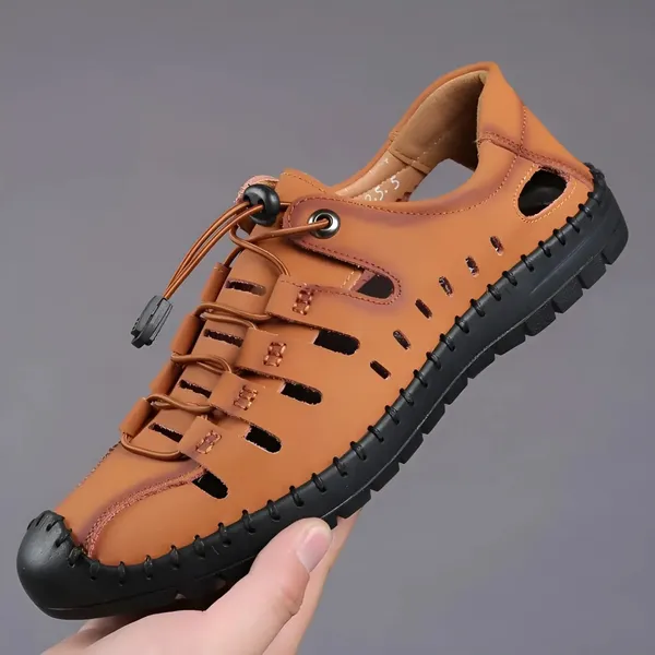 Tan_Synthetic_Leather_Closed_Toe_Sandals_For_Men
