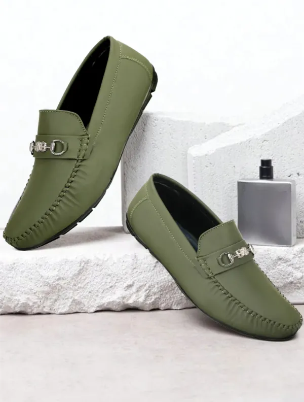 Olive_Green_Synthetic_Leather_Bit_Detail_Loafers_For_Men