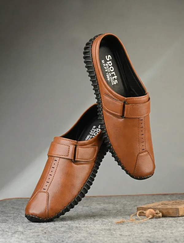 Tan_Synthetic_Leather_Casual_Slip-On_Sandals_For_Men
