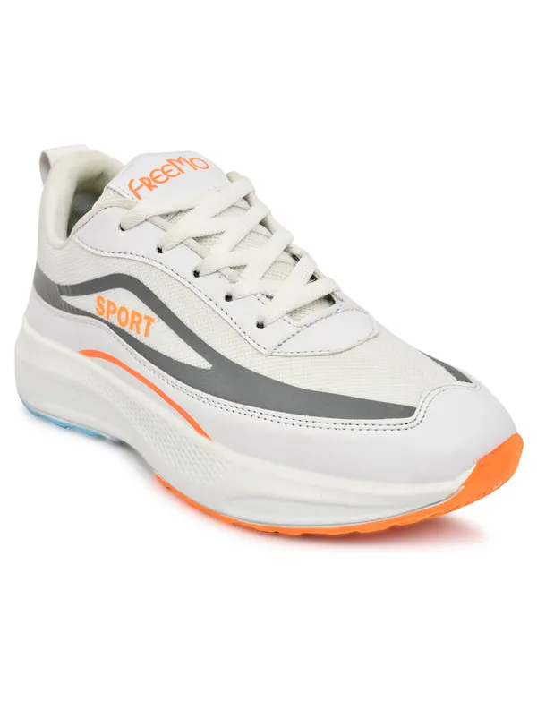 White_Synthetic_Leather_Lace-Up_Sports_Shoes_For_Men
