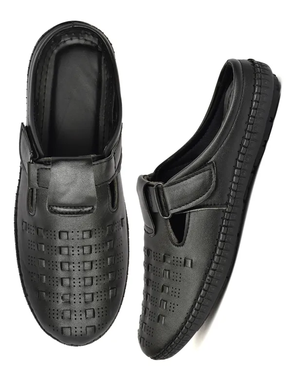 Black_Synthetic_Leather_Open-Back_Mule_Sandals_For_Men