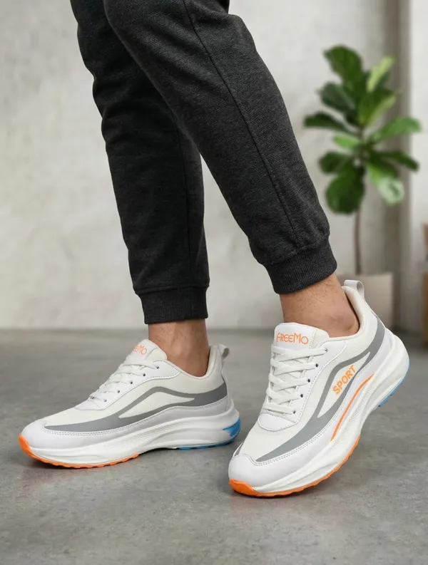 White_Synthetic_Leather_Lace-Up_Sports_Shoes_For_Men
