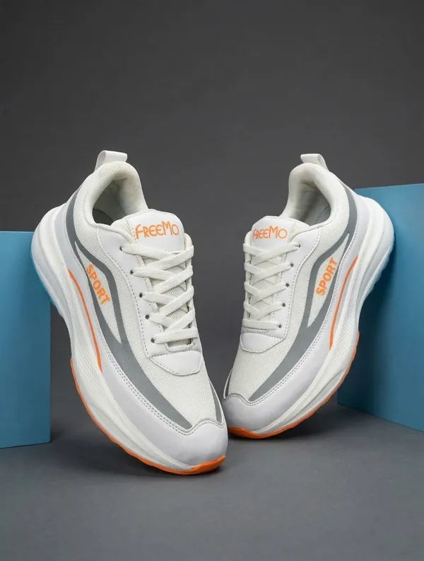 White_Synthetic_Leather_Lace-Up_Sports_Shoes_For_Men