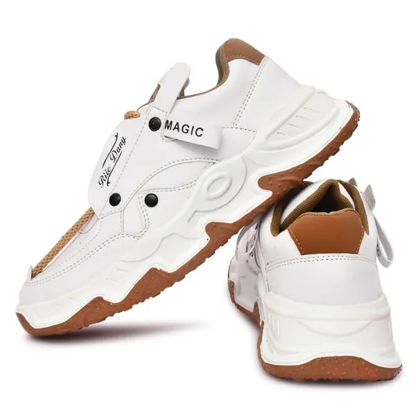 White_Synthetic_Leather_Chunky_Casual_Shoes_For_Men