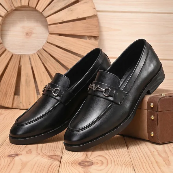 Black_Synthetic_Leather_Buckle_Loafers_For_Men