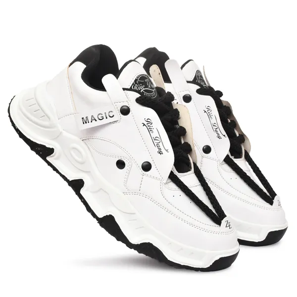 White_Synthetic_Leather_Lace-Up_Casual_Shoe_For_Men