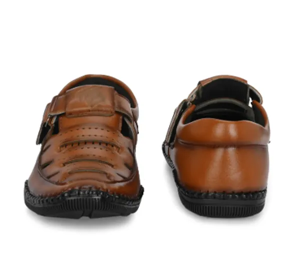 Tan_Synthetic_Leather_Buckle_Strap_Sandals_For_Men