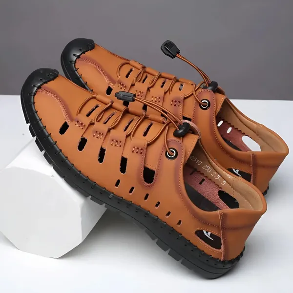 Tan_Synthetic_Leather_Closed_Toe_Sandals_For_Men