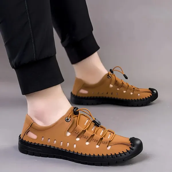 Tan_Synthetic_Leather_Closed_Toe_Sandals_For_Men