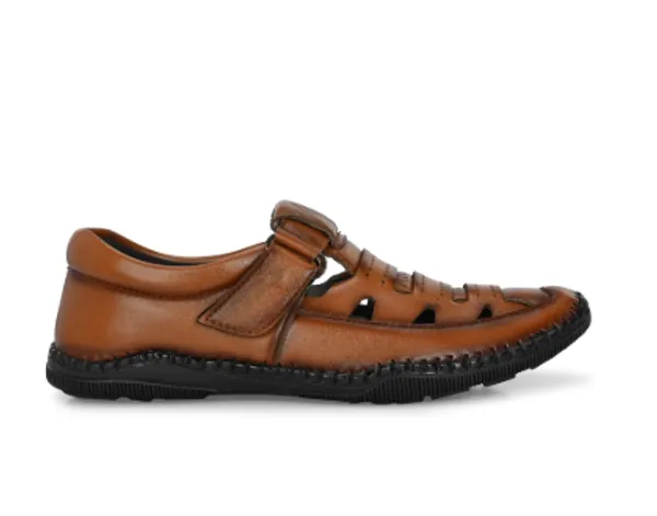 Tan_Synthetic_Leather_Buckle_Strap_Sandals_For_Men