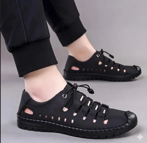 Black_Synthetic_Leather_Closed_Toe_Sandals_For_Men