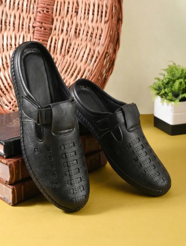 Black_Synthetic_Leather_Open-Back_Mule_Sandals_For_Men