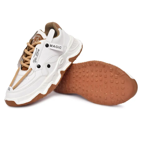 White_Synthetic_Leather_Chunky_Casual_Shoes_For_Men