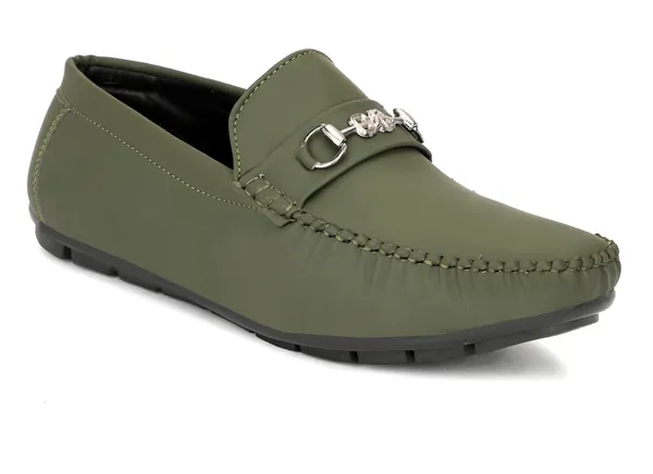 Olive_Green_Synthetic_Leather_Bit_Detail_Loafers_For_Men