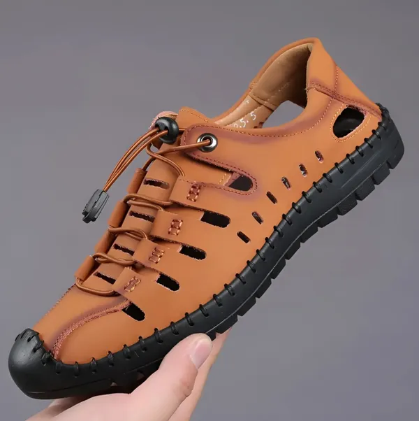 Tan_Synthetic_Leather_Closed_Toe_Sandals_For_Men