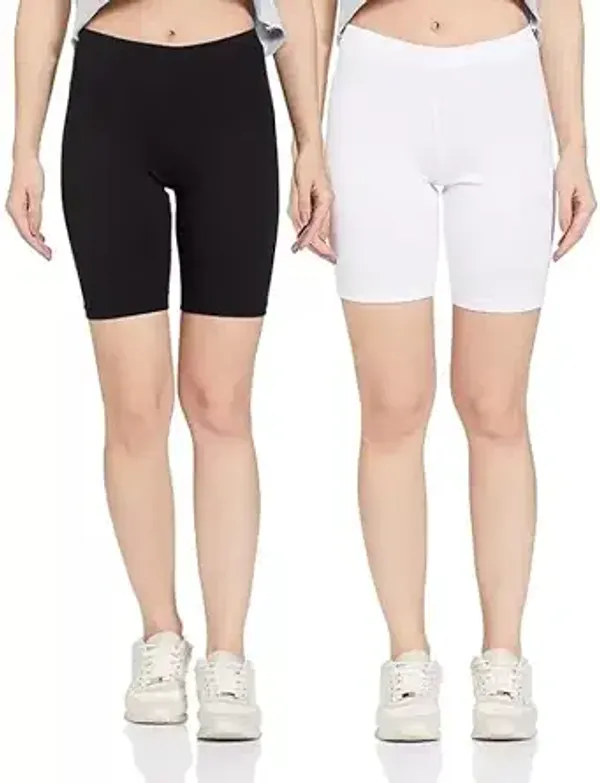 Flur_olid_Black_White_100_Cotton_Cycling_hort_For_Women_Underkirt_Pack_Of_2