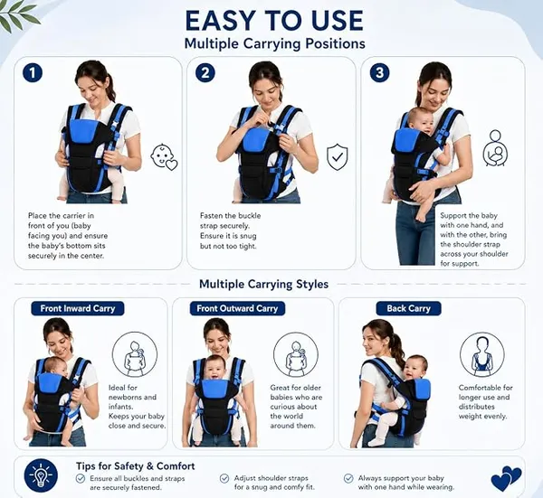 4-in-1_Adjustable_Baby_Carrier_Cum_Kangaroo_Bag_|_Multiple_Carry_Positions:_Front,_Back,_Hip_-_Comfortable_&_Adjustable_with_Safety_Belt_and_Buckle_Straps_(Blue-Black)