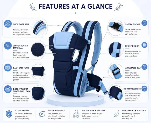 4-in-1_Adjustable_Baby_Carrier_Cum_Kangaroo_Bag_|_Multiple_Carry_Positions:_Front,_Back,_Hip_-_Comfortable_&_Adjustable_with_Safety_Belt_and_Buckle_Straps_(Blue-Black)