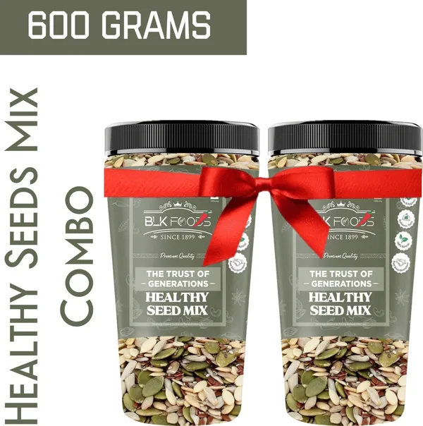 BLK_FOODS_600g_Seed_Mix_|_Protein_Rich_Healthy_Snacks_|_Seeds_Mixture_|_(300g_X_2)_Pumpkin_Seeds,_Sunflower_Seeds,_Watermelon_Seeds,_Brown_Flax_Seeds_(2_x_300_g)