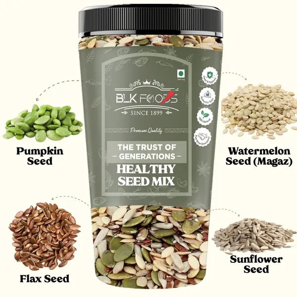 BLK_FOODS_600g_Seed_Mix_|_Protein_Rich_Healthy_Snacks_|_Seeds_Mixture_|_(300g_X_2)_Pumpkin_Seeds,_Sunflower_Seeds,_Watermelon_Seeds,_Brown_Flax_Seeds_(2_x_300_g)