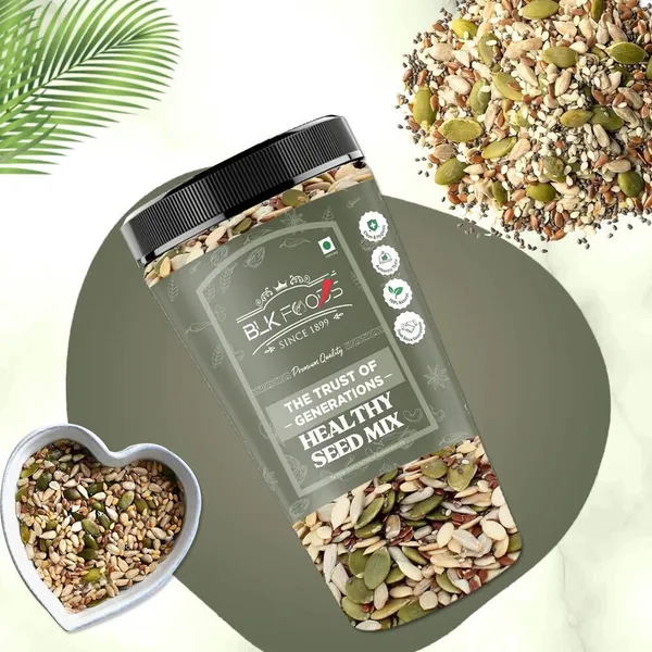 BLK_FOODS_600g_Seed_Mix_|_Protein_Rich_Healthy_Snacks_|_Seeds_Mixture_|_(300g_X_2)_Pumpkin_Seeds,_Sunflower_Seeds,_Watermelon_Seeds,_Brown_Flax_Seeds_(2_x_300_g)