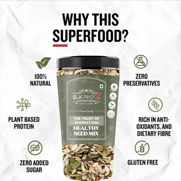 BLK_FOODS_600g_Seed_Mix_|_Protein_Rich_Healthy_Snacks_|_Seeds_Mixture_|_(300g_X_2)_Pumpkin_Seeds,_Sunflower_Seeds,_Watermelon_Seeds,_Brown_Flax_Seeds_(2_x_300_g)
