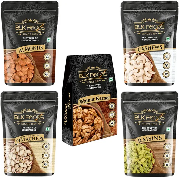 BLK_FOODS_Dry_fruits_combo_pack_of_Healthy_|_Badam_Kaju_Pista_Kishmish_Akhrot_(250g_X_5)_Cashews,_Almonds,_Pistachios,_Walnuts,_Raisins_(5_x_250_g)