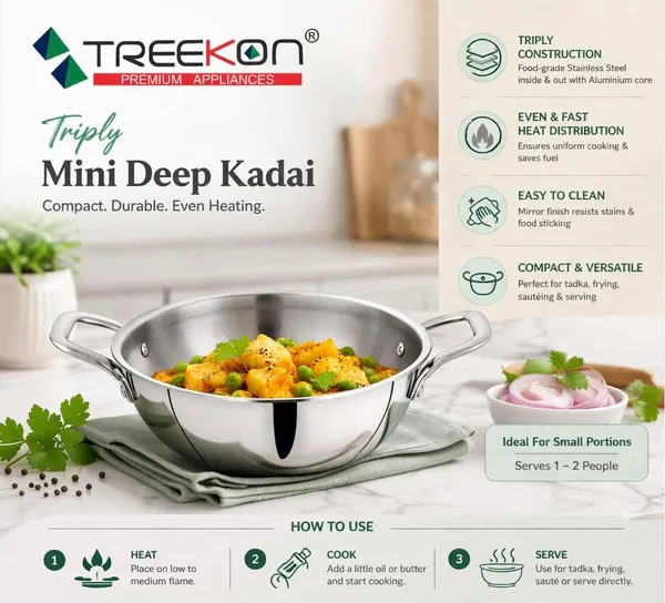 TREEKON_TRIPLY_KADAI_WITH_STAINLESS_STEEL_LID_16_CM_