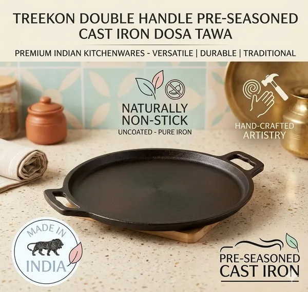 TREEKON_SEASONED_CAST_IRON_DOUBLE_HANDLE_DOSA_TAWA