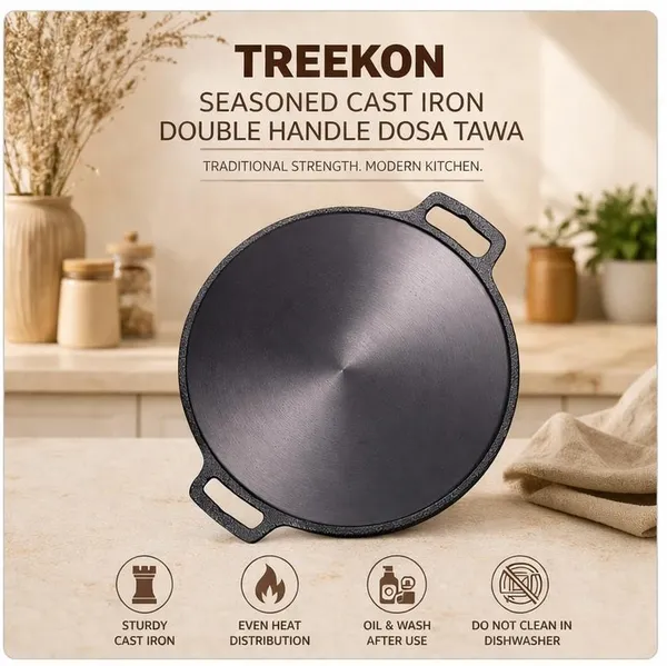TREEKON_SEASONED_CAST_IRON_DOUBLE_HANDLE_DOSA_TAWA