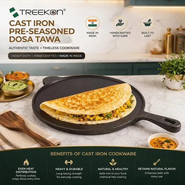 TREEKON_SEASONED_CAST_IRON_LONG_HANDLE_DOSA_TAWA