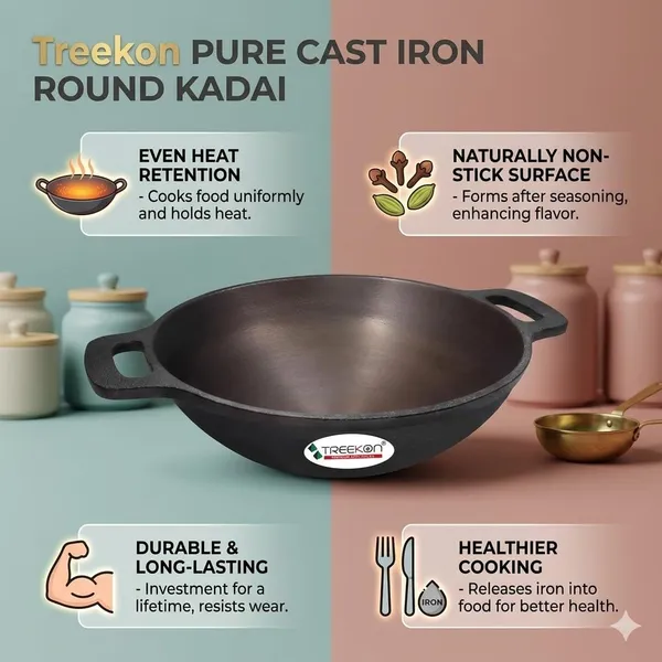 TREEKON_SEASONED_CAST_IRON_ROUND_KADAI