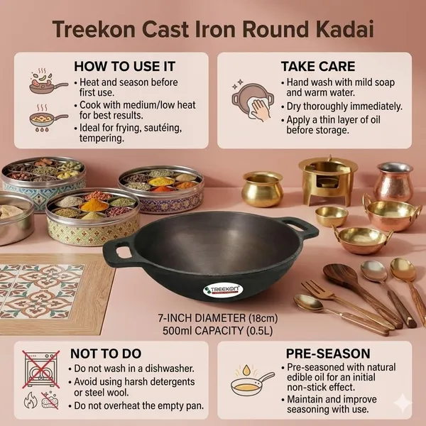 TREEKON_SEASONED_CAST_IRON_ROUND_KADAI