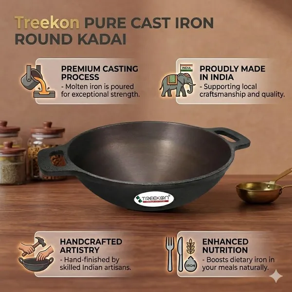TREEKON_SEASONED_CAST_IRON_ROUND_KADAI
