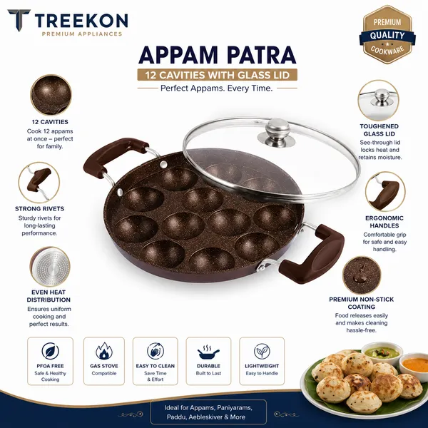 TREEKON_HEAVY_APPAM_PATRA_WITH_GLASS_LID_12_CAVATIES