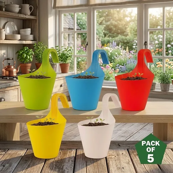 Plastic_Hanging_Planters_Set_Of_5_(8_Inch)_Multicolor_Pots_For_Balcony_Plant_Container_Set_(Pack_Of_5,_Plastic)