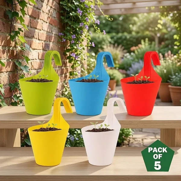 8_Inch_Hanging_Planters_Multicolor_Pots_For_Balcony_Garden_Plant_Container_Set_(Pack_Of_5,_Plastic)