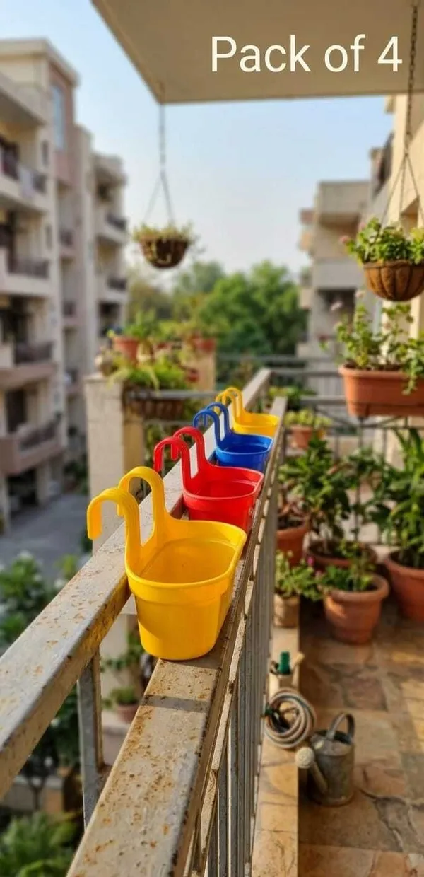 12_Inch_Vertical_Garden_Railing_Planters_-_Multicolor_Oval_Pots_Plant_Container_Set_(Pack_of_4,_Plastic)