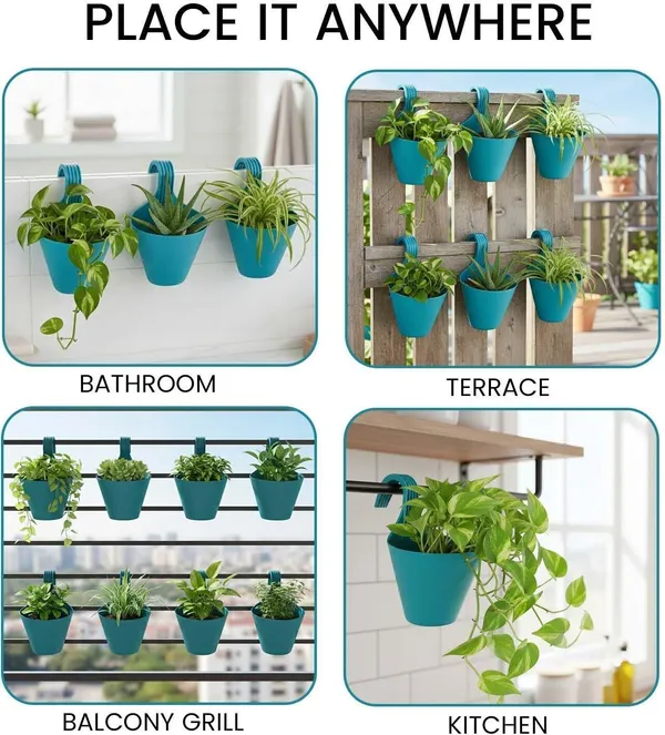 8_Inch_Hanging_Planters_Pack_Of_5_Multicolor_Pots_With_Hooks_Plant_Container_Set_(Pack_Of_5,_Plastic)