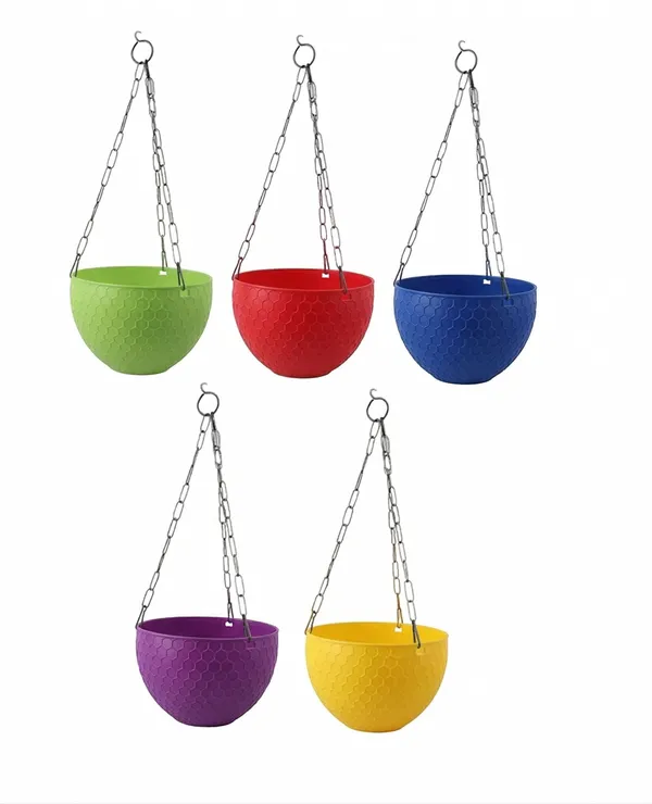 Durable_6"_Hanging_Planters_With_Metal_Chains_-_Pack_Of_5_Baskets_Plant_Container_Set_(Pack_Of_5,_Plastic)