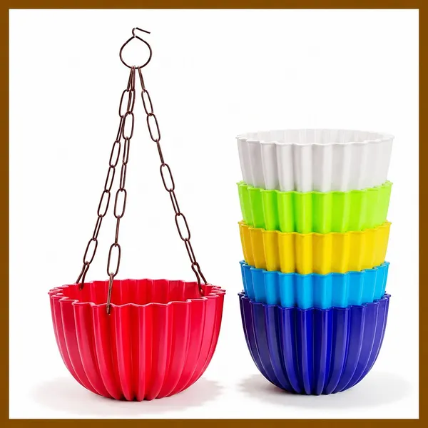 Hanging_Flower_Pots_with_Black_Metal_Chain_Plant_Container_Set_(Pack_of_5,_Plastic)
