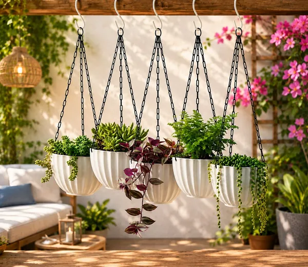 A_White_Colour_5_Umbrella_Plastic_Hanging_Planter_Pots_Plant_Container_Set_(Pack_Of_5,_Plastic)