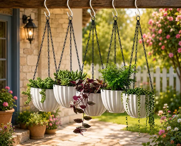 white_colour_5_Plastic_Hanging_Planter_Pots_Plant_Container_Set_(Pack_of_5,_Plastic)