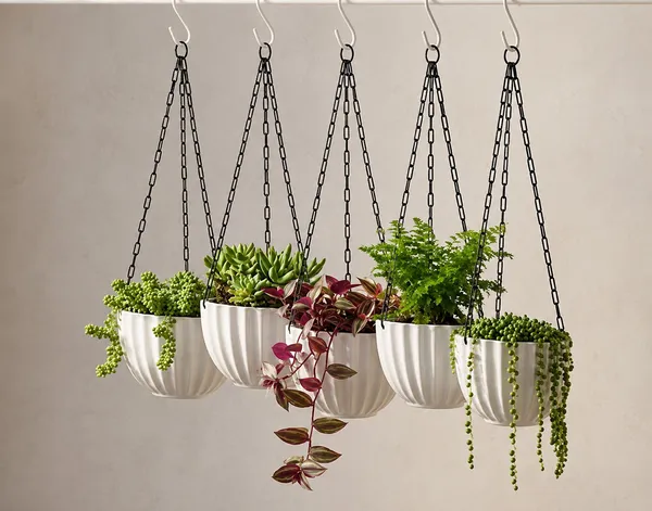 white_colour_5_Plastic_Hanging_Planter_Pots_Plant_Container_Set_(Pack_of_5,_Plastic)