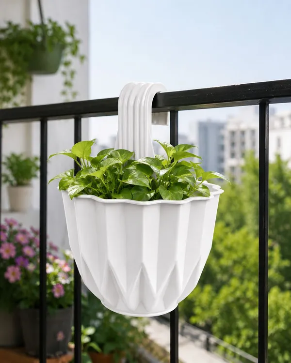 White_Hanging_Plastic_Outdoor_Balcony_Pack_Of_1_Plant_Container_Set_(Plastic)
