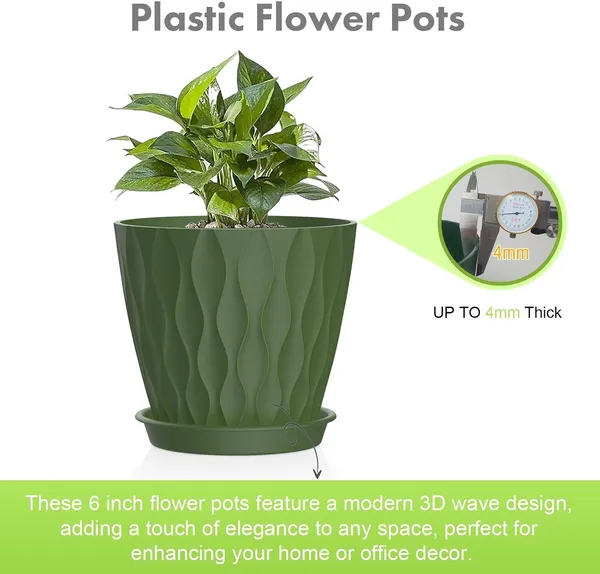 4"_Small_Plastic_Nursery_Pots_Drainage_Hole_&_Tray_Saucer,Flower_Pots_For_Indoor_Plant_Container_Set_(Pack_Of_5,_Plastic)