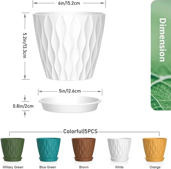 4"_Small_Plastic_Nursery_Pots_Drainage_Hole_&_Tray_Saucer,Flower_Pots_For_Indoor_Plant_Container_Set_(Pack_Of_5,_Plastic)